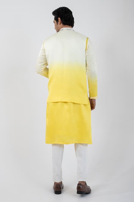 Smriti By Anju Agarwal Yellow Linen, Satin Embroidery Ombre Nehru Jacket Online at Aza Fashions Smriti By Anju Agarwal_Yellow Linen, Satin Embroidery Ombre Nehru Jacket _Online_at_Aza_Fashions