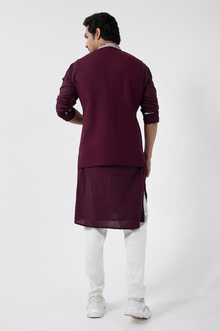 Smriti By Anju Agarwal Maroon Hand Embroidered Nehru Jacket 