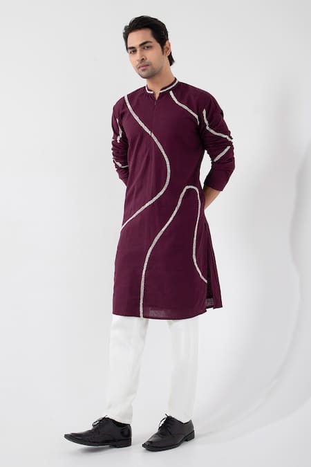 Smriti by Anju Agarwal Merlot Bliss Hand Embroidered Kurta With Pant 