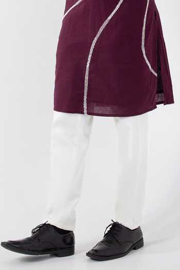 Buy_Smriti By Anju Agarwal_Maroon Handloom , Beads, Merlot Bliss Hand Kurta With Pant _Online_at_Aza_Fashions