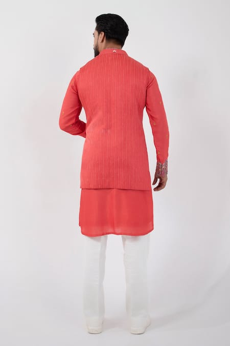Smriti By Anju Agarwal Embroidered Orange Nehru Jacket 