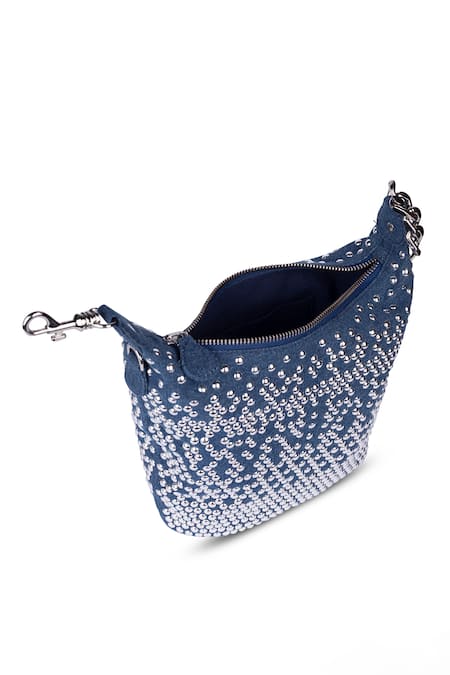Etcetera_Blue Metal Embellished Pouch _at_Aza_Fashions