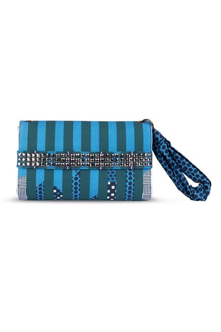 Etcetera_Blue Geometric Printed And Embellished Envelope Clutch _Online_at_Aza_Fashions