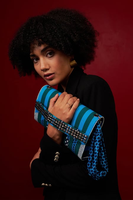 Buy_Etcetera_Blue Geometric Printed And Embellished Envelope Clutch _Online_at_Aza_Fashions