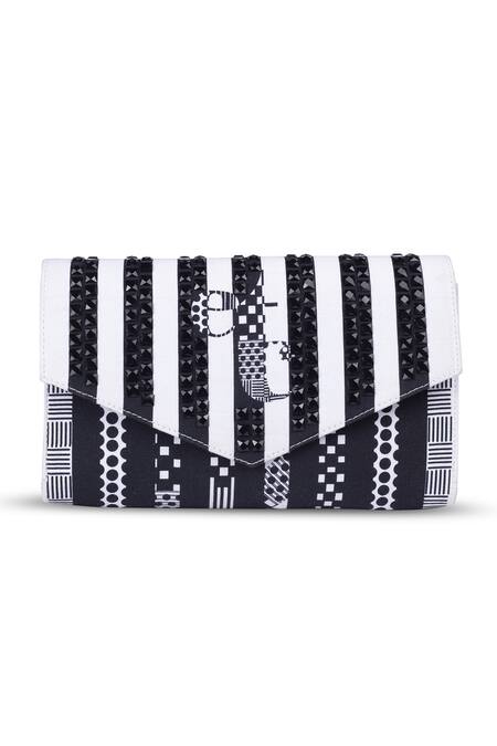 Etcetera_Black Geometric Embellished And Printed Envelope Clutch _Online_at_Aza_Fashions