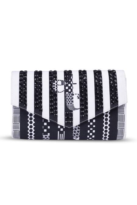 Buy_Etcetera_Black Geometric Embellished And Printed Envelope Clutch _Online_at_Aza_Fashions