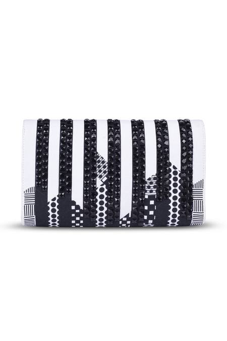 Shop_Etcetera_Black Geometric Embellished And Printed Envelope Clutch _Online_at_Aza_Fashions