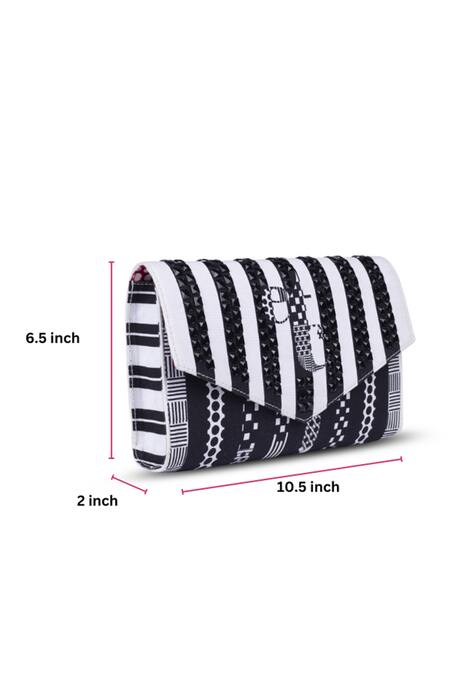 Etcetera_Black Geometric Embellished And Printed Envelope Clutch _at_Aza_Fashions