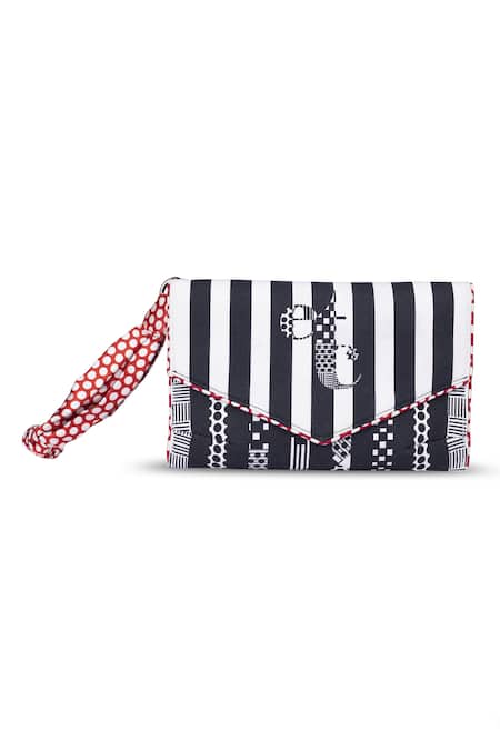 Etcetera_Black Geometric Striped Embellished Envelope Clutch _Online_at_Aza_Fashions