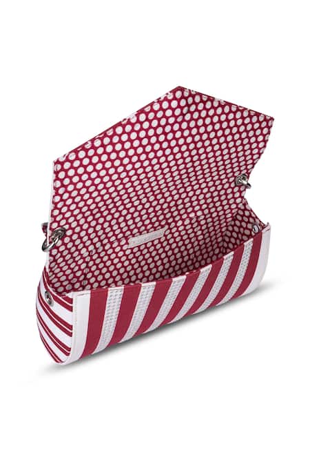 Shop_Etcetera_Red Geometric Striped Pattern Envelope Clutch _Online_at_Aza_Fashions