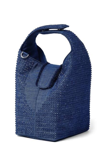 Etcetera_Blue Crystals Embellished Handbag _at_Aza_Fashions
