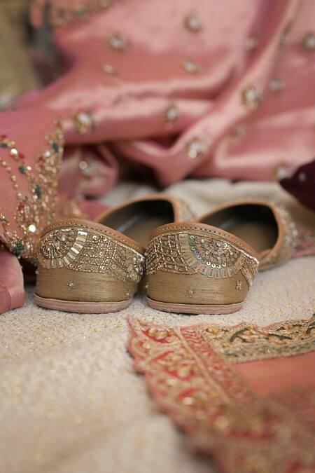 Shop_Coral Haze_Gold Aara Embellished Juttis_Online_at_Aza_Fashions