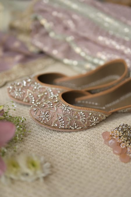 Buy Coral Haze Beige Samina Embellished Juttis Online at Aza Fashions Buy_Coral Haze_Beige Samina Embellished Juttis _Online_at_Aza_Fashions