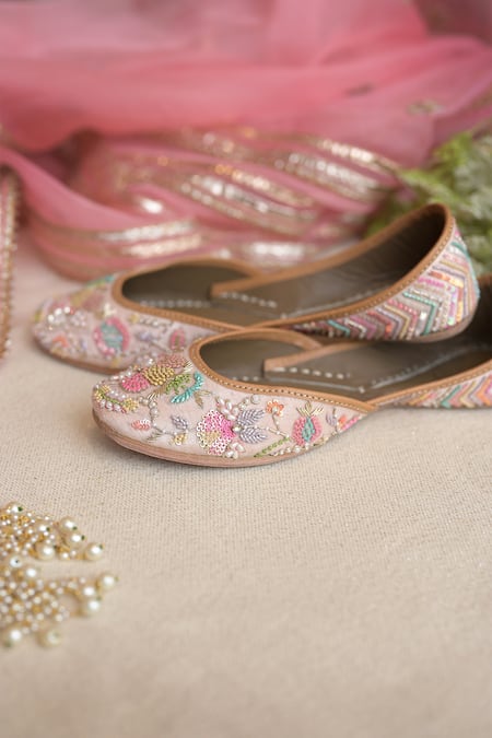 Coral Haze_Pink Inayat Embellished Juttis _Online_at_Aza_Fashions