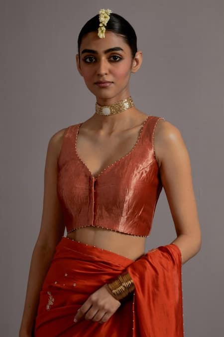 Deep Thee Floral Applique Embroidered Saree With Blouse 