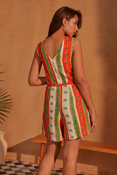 NOIB Eleni Running Palm Print Playsuit 