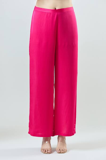 Buy_Seams Pret And Couture_Fuchsia Satin Embroidery V-neck Shereen Floral Kaftan With Pant 