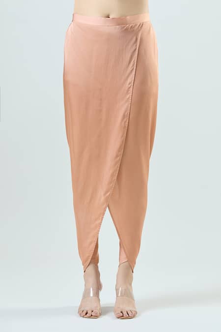 Buy_Seams Pret And Couture_Orange Crepe Embroidered Sequin High Neck Delraaz Floral Top With Cowl Pant 