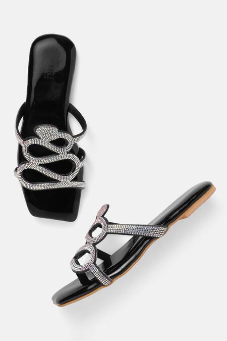 Shop Zori World Black Venom Stone Embellished Flats at Aza Fashions Shop_Zori World_Black Venom Stone Embellished Flats_at_Aza_Fashions