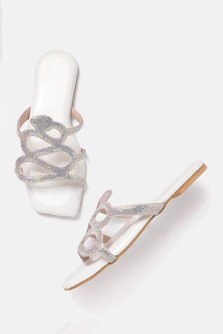 Shop Zori World White Venom Embellished Snake Flats at Aza Fashions Shop_Zori World_White Venom Embellished Snake Flats_at_Aza_Fashions