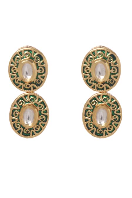 Shop_Minaki_Green Diamonds, Stones Kundan Embellished Layered Necklace Set_Online_at_Aza_Fashions