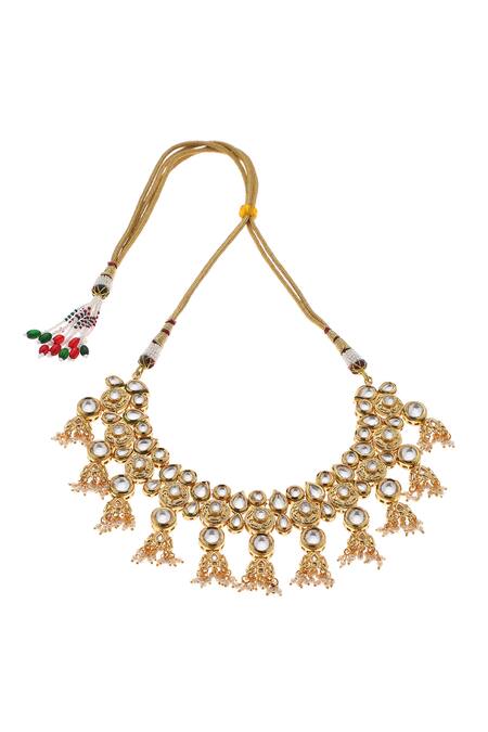 Minaki_Gold Plated Pearls, Stones Kundan Embellished Jewellery Set _Online_at_Aza_Fashions