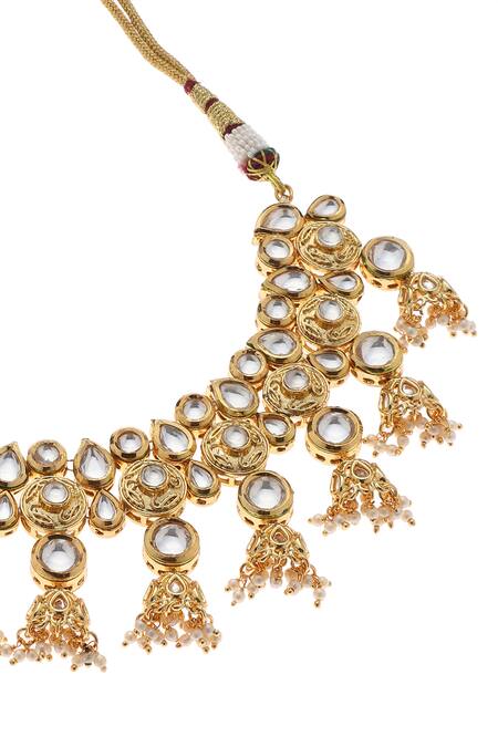 Buy_Minaki_Gold Plated Pearls, Stones Kundan Embellished Jewellery Set _Online_at_Aza_Fashions