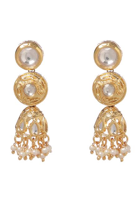 Shop_Minaki_Gold Plated Pearls, Stones Kundan Embellished Jewellery Set _Online_at_Aza_Fashions