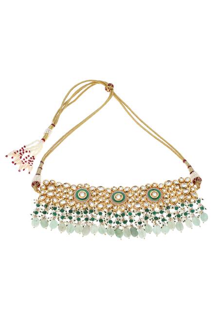 Minaki Green Beads Kundan Embellished Choker Set Online at Aza Fashions Minaki_Green Beads Kundan Embellished Choker Set_Online_at_Aza_Fashions