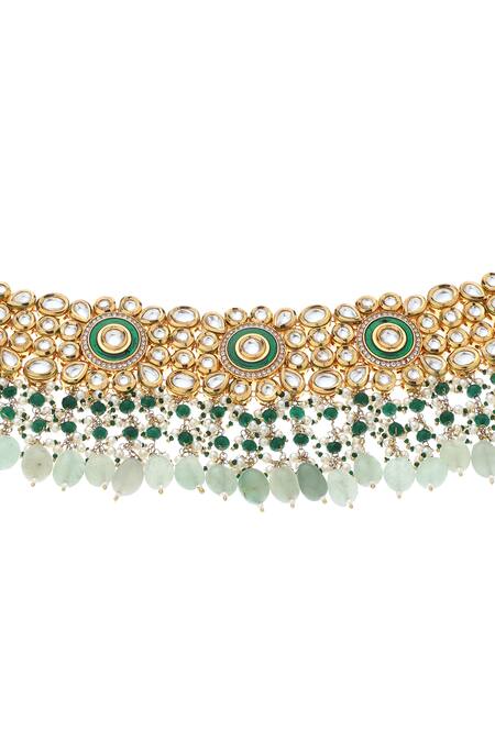 Buy Minaki Green Beads Kundan Embellished Choker Set Online at Aza Fashions Buy_Minaki_Green Beads Kundan Embellished Choker Set_Online_at_Aza_Fashions