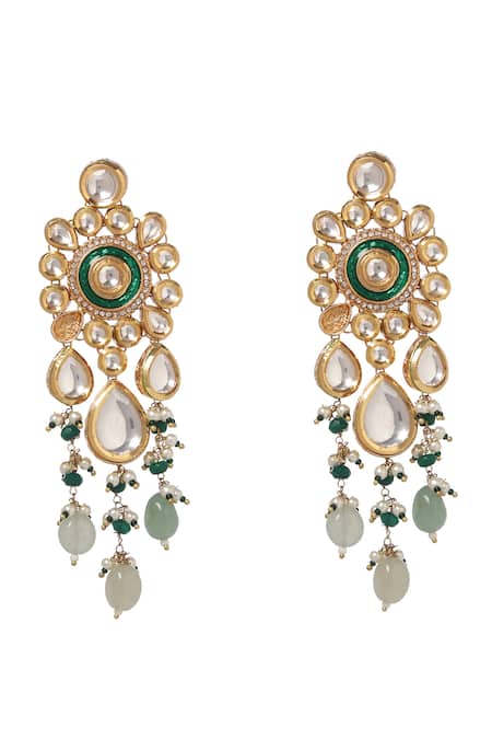 Shop_Minaki_Green Beads Kundan Embellished Choker Set_Online_at_Aza_Fashions