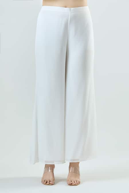 Buy_Seams Pret And Couture_Yellow Georgette, Satin Mirrors V-neck Ek Noor Embroidered Kaftan With Pant 