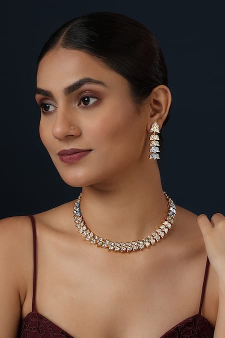 MINAKI Carved Polki Embellished Necklace Set 