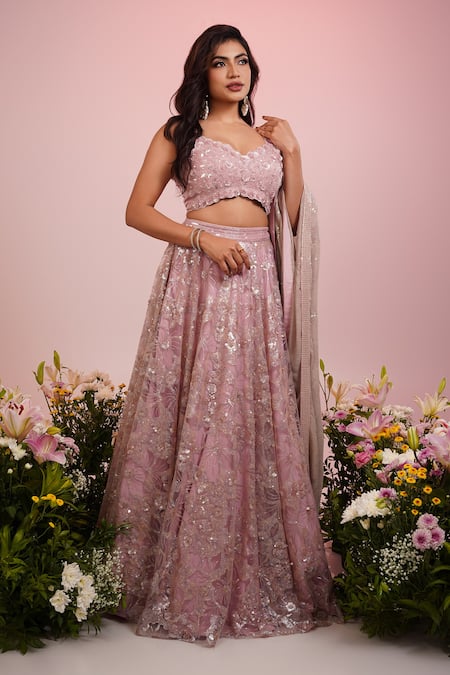 Label Priyanka Kar Sequin Hand Embroidered Lehenga Blouse Set 