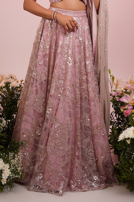 Label Priyanka Kar Purple Net, Georgette Sequins, Embroidery Sweetheart Hand Lehenga Blouse Set Online at Aza Fashions Label Priyanka Kar_Purple Net, Georgette Sequins, Embroidery Sweetheart Hand Lehenga Blouse Set _Online_at_Aza_Fashions