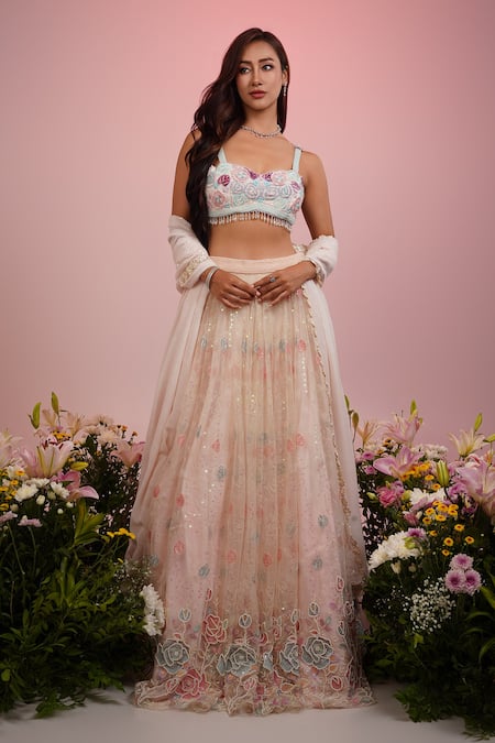 Label Priyanka Kar Rose Hand Embroidered Lehenga Set 