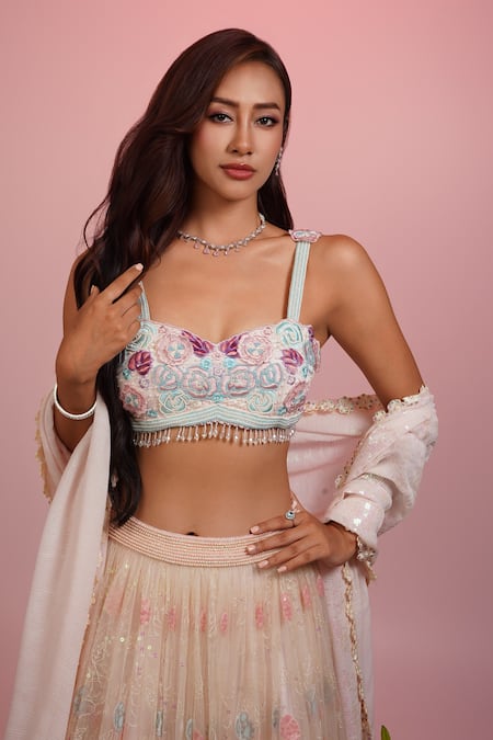 Buy Label Priyanka Kar Pink Net, Georgette Embroidery, Pearls, Sequins Rose Hand Lehenga Set Online at Aza Fashions Buy_Label Priyanka Kar_Pink Net, Georgette Embroidery, Pearls, Sequins Rose Hand Lehenga Set _Online_at_Aza_Fashions