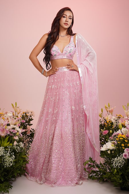 Label Priyanka Kar Sequin Embroidered Lehenga Set 