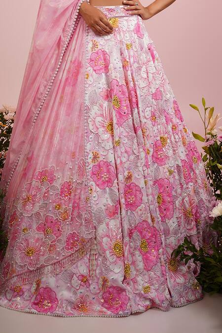 Buy Label Priyanka Kar Pink Viscose, Linen, Chiffon Pearls, Beads Scoop Hand Embroidered Lehenga Set Online at Aza Fashions Buy_Label Priyanka Kar_Pink Viscose, Linen, Chiffon Pearls, Beads Scoop Hand Embroidered Lehenga Set _Online_at_Aza_Fashions