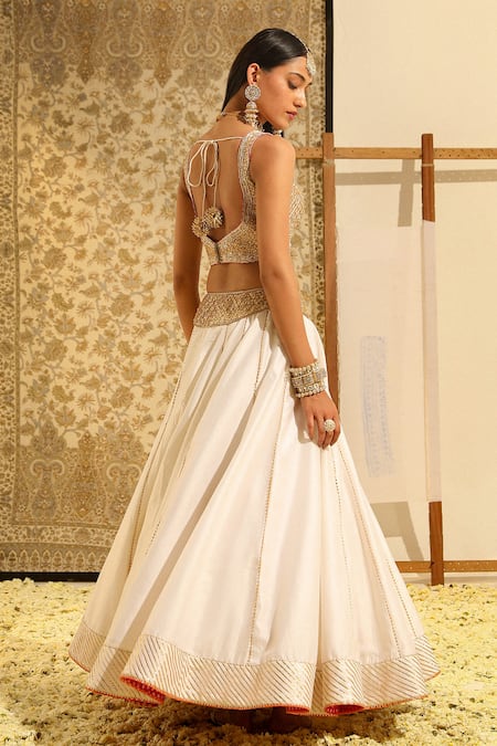 Shop Sheetal Batra Ivory , Chanderi, Organza Aayan Floral Embroidered Blouse And Lehenga Set Online at Aza Fashions Shop_Sheetal Batra_Ivory , Chanderi, Organza Aayan Floral Embroidered Blouse And Lehenga Set _Online_at_Aza_Fashions
