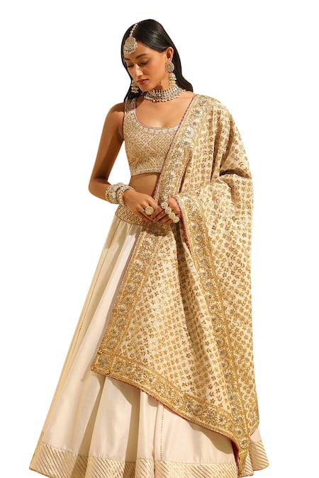 Buy Sheetal Batra Ivory , Chanderi, Organza Aayan Floral Embroidered Blouse And Lehenga Set Buy_Sheetal Batra_Ivory , Chanderi, Organza Aayan Floral Embroidered Blouse And Lehenga Set