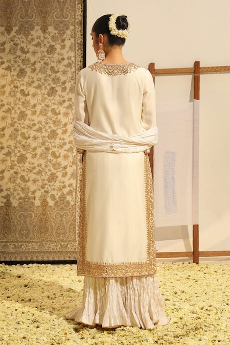 Shop Sheetal Batra Ivory , Chanderi, Satin, Bamboo, Organza Abbas Placket Kurta Skirt Set at Aza Fashions Shop_Sheetal Batra_Ivory , Chanderi, Satin, Bamboo, Organza Abbas Placket Kurta Skirt Set _at_Aza_Fashions