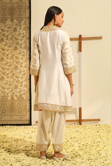Shop Sheetal Batra Ivory Silk, Chanderi, Bamboo, Tissue Embroidery Intezaar Kurta And Salwar Set at Aza Fashions Shop_Sheetal Batra_Ivory Silk, Chanderi, Bamboo, Tissue Embroidery Intezaar Kurta And Salwar Set _at_Aza_Fashions