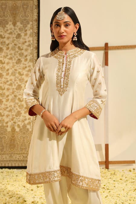 Buy Sheetal Batra Ivory Silk, Chanderi, Bamboo, Tissue Embroidery Intezaar Kurta And Salwar Set Buy_Sheetal Batra_Ivory Silk, Chanderi, Bamboo, Tissue Embroidery Intezaar Kurta And Salwar Set