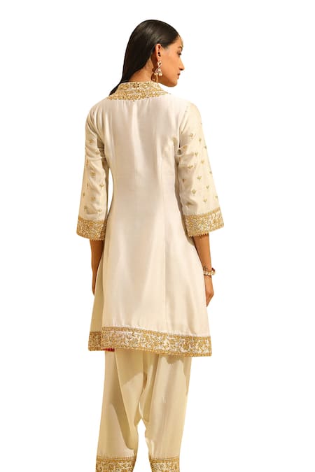 Shop Sheetal Batra Ivory Silk, Chanderi, Bamboo, Tissue Embroidery Intezaar Kurta And Salwar Set Shop_Sheetal Batra_Ivory Silk, Chanderi, Bamboo, Tissue Embroidery Intezaar Kurta And Salwar Set