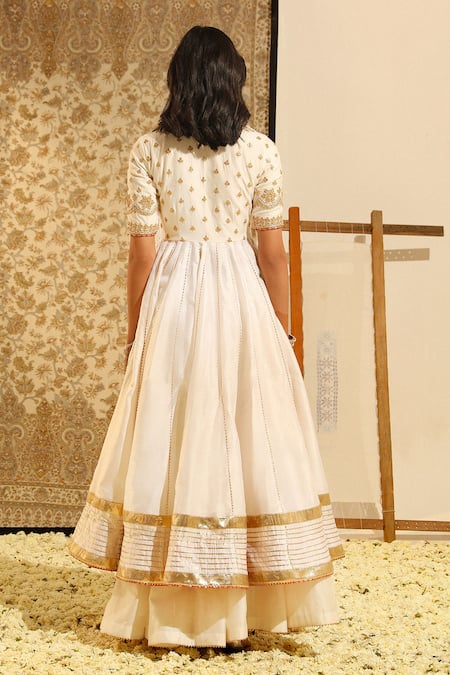 Shop Sheetal Batra Ivory Organza, Satin, , Chanderi Irshaad Anarkali Skirt Set at Aza Fashions Shop_Sheetal Batra_Ivory Organza, Satin, , Chanderi Irshaad Anarkali Skirt Set _at_Aza_Fashions