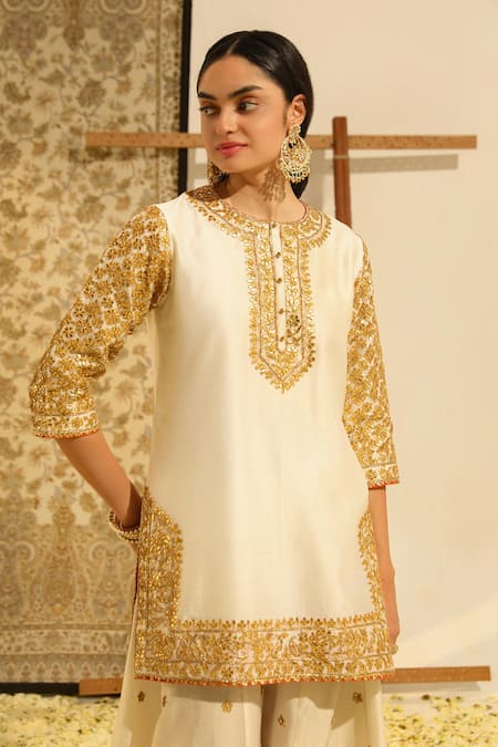 Sheetal Batra Ivory Silk Organza, Silk, Chanderi Shadaab Gota Patti Kurta Sharara Set at Aza Fashions Sheetal Batra_Ivory Silk Organza, Silk, Chanderi Shadaab Gota Patti Kurta Sharara Set _at_Aza_Fashions