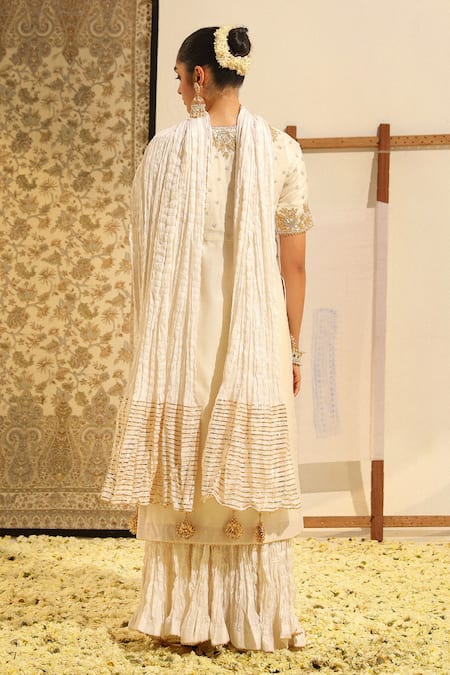 Shop Sheetal Batra Ivory , Chanderi, Bamboo, Organza Shahnawaz Dabka Kurta And Skirt Set at Aza Fashions Shop_Sheetal Batra_Ivory , Chanderi, Bamboo, Organza Shahnawaz Dabka Kurta And Skirt Set _at_Aza_Fashions