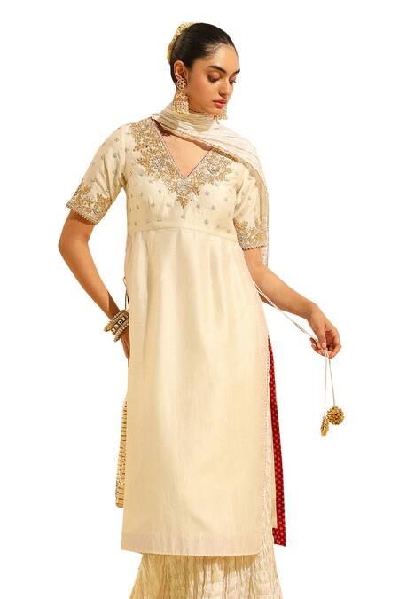 Sheetal Batra Ivory , Chanderi, Bamboo, Organza Shahnawaz Dabka Kurta And Skirt Set Online at Aza Fashions Sheetal Batra_Ivory , Chanderi, Bamboo, Organza Shahnawaz Dabka Kurta And Skirt Set _Online_at_Aza_Fashions