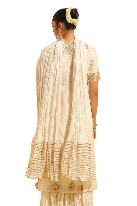 Shop Sheetal Batra Ivory , Chanderi, Bamboo, Organza Shahnawaz Dabka Kurta And Skirt Set Online at Aza Fashions Shop_Sheetal Batra_Ivory , Chanderi, Bamboo, Organza Shahnawaz Dabka Kurta And Skirt Set _Online_at_Aza_Fashions